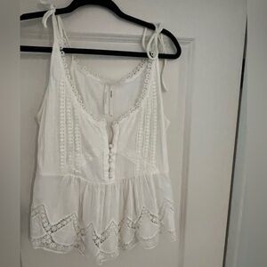 Anthropologie White Lace Trim Tank Top